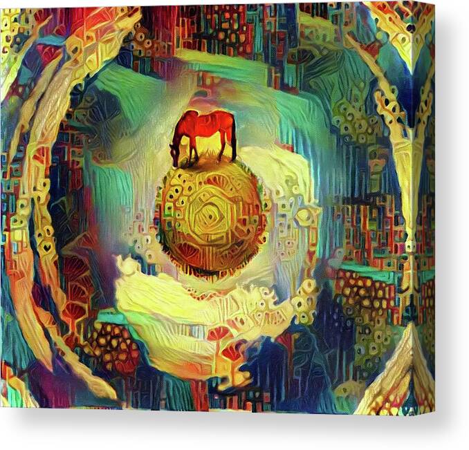 Organic Canvas Print featuring the digital art Horse on Sphere by Bruce Rolff