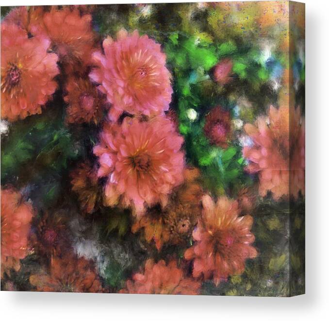 Mums Canvas Print featuring the painting Bronze and Pink Mums by Sand And Chi