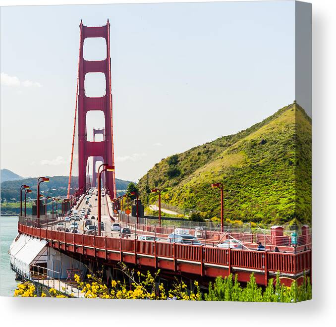  San Fransisco Bay Bridge Canvas Print featuring the photograph In and out Fransisco Bridge by Charles McCleanon