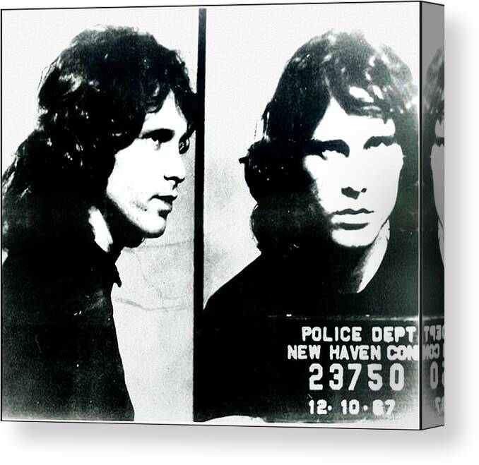 Jim Morrison Mugshot - New Haven Connecticut Canvas Print featuring the photograph Jim Morrison Mugshot - New Haven Connecticut by Digital Reproductions