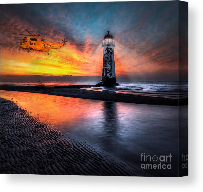 Sunset Canvas Print featuring the photograph Lighthouse Rescue by Adrian Evans