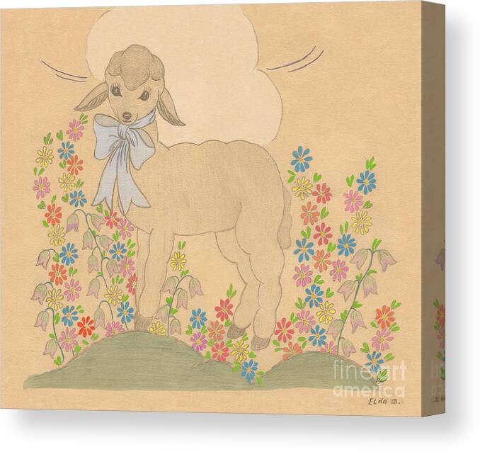 Landscape Canvas Print featuring the drawing Little Lamb by Donna L Munro