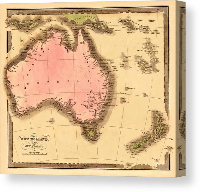 Map Of Australia Canvas Print featuring the photograph Map Of Australia 1840 by Andrew Fare