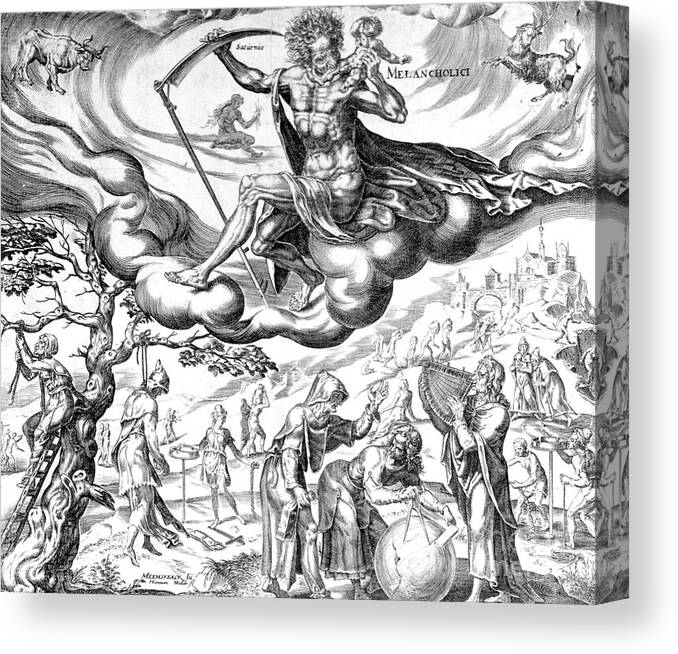 Melancholy Canvas Print featuring the drawing Melancholy by Maarten van Heemskerck