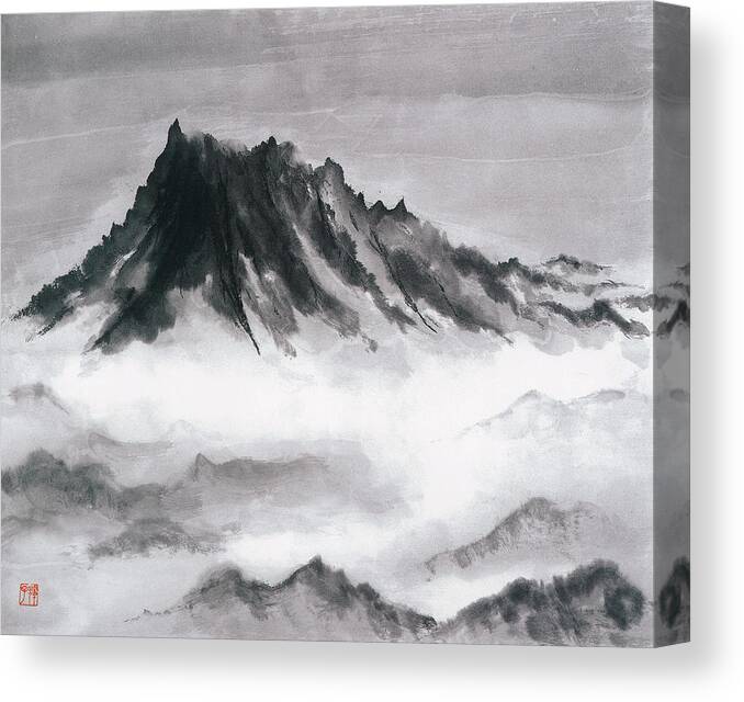 Japanese Water Colour Painting Black /& White Mountains Canvas Art Picture Print