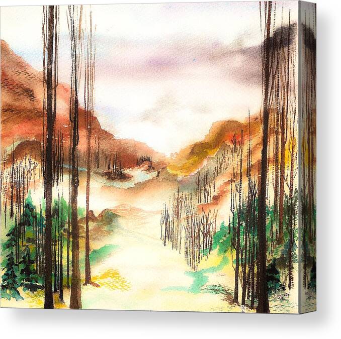 Mountain Valley Canvas Print featuring the painting Mountain Valley by Ellen Canfield