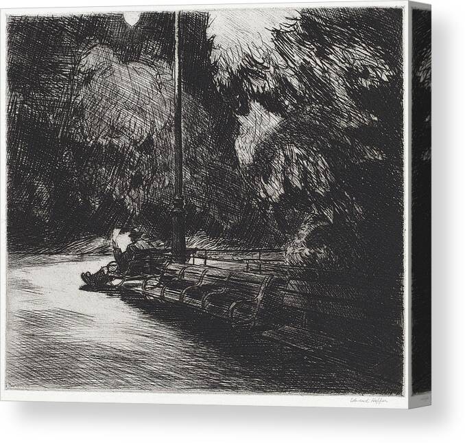Edward Hopper Canvas Print featuring the drawing Night in the Park by Edward Hopper