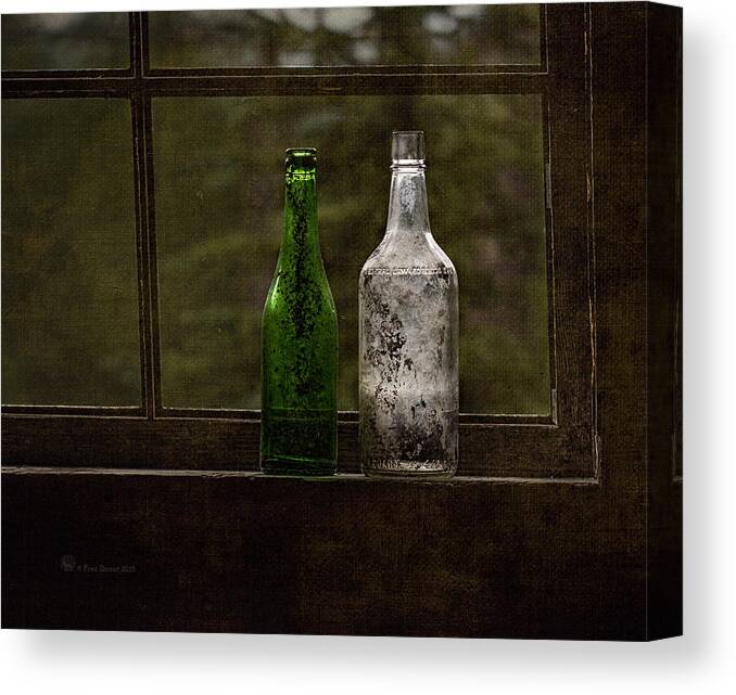 Bottles Canvas Print featuring the photograph Old Bottles in Window by Fred Denner