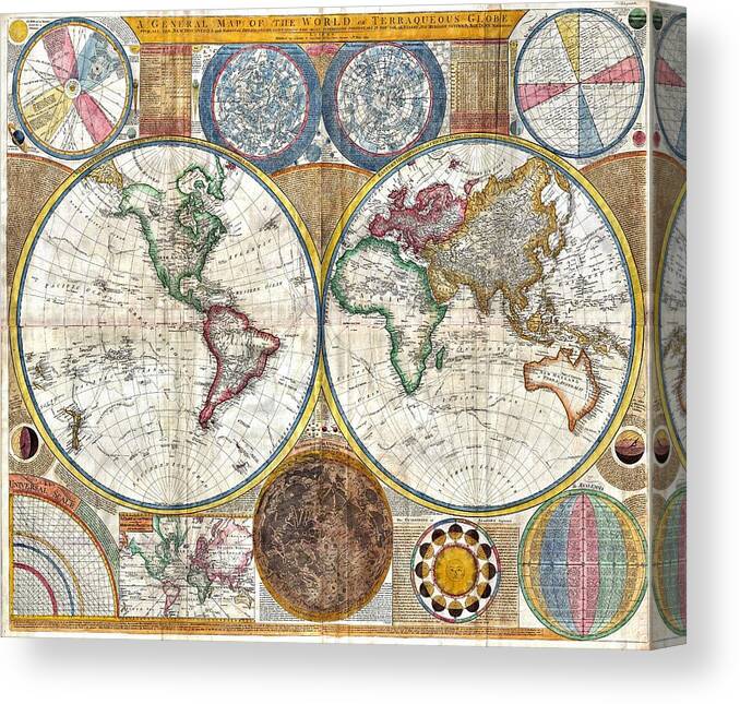 Old World Map Print From 1794 Canvas Print featuring the mixed media Old World Map print from 1794 by Marianna Mills