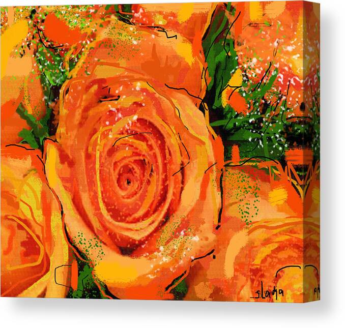 Orange Canvas Print featuring the digital art Orange Roses by Sladjana Lazarevic