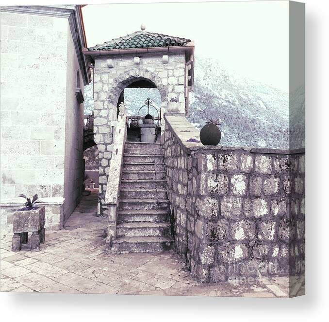 Staircase Canvas Print featuring the digital art 		Our Lady Of The Rocks Staircase			 by Ann Johndro-Collins