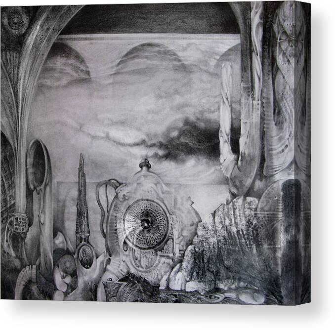 Graphite Drawing Canvas Print featuring the drawing Portal To Bogomils Universe Iv by Otto Rapp