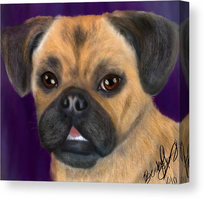 Purple Pug Portrait Canvas Print featuring the painting Purple Pug Portrait by Becky Herrera