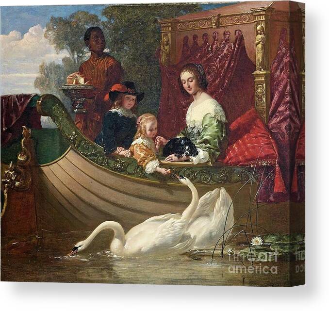 Frederick Goodall - Queen Henrietta Maria And Her Children 1852 Canvas Print featuring the painting Queen Henrietta Maria and her Children by MotionAge Designs