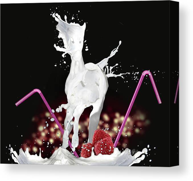 Equine Canvas Print featuring the digital art Raspberry coctail and a horse by Kate Black