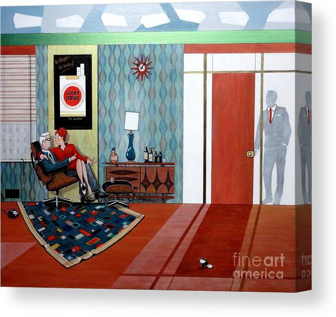 John Lyes Canvas Print featuring the painting Roger Sterling and Joan Sitting in an Eames by John Lyes