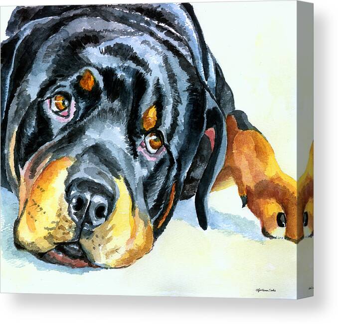 Rottweiler Canvas Print featuring the painting Rottweiler by Lyn Cook