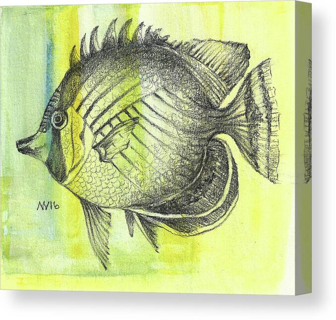 Fish Canvas Print featuring the mixed media Round Fish by AnneMarie Welsh