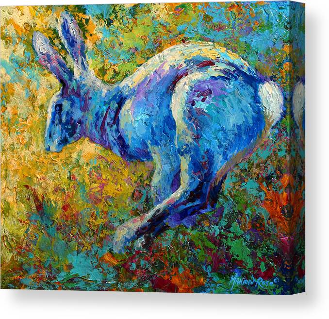 Rabbit Canvas Print featuring the painting Running Hare by Marion Rose