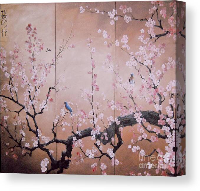 Flowers Paintings Canvas Print featuring the painting SAKURA - cherry trees in bloom by Sorin Apostolescu