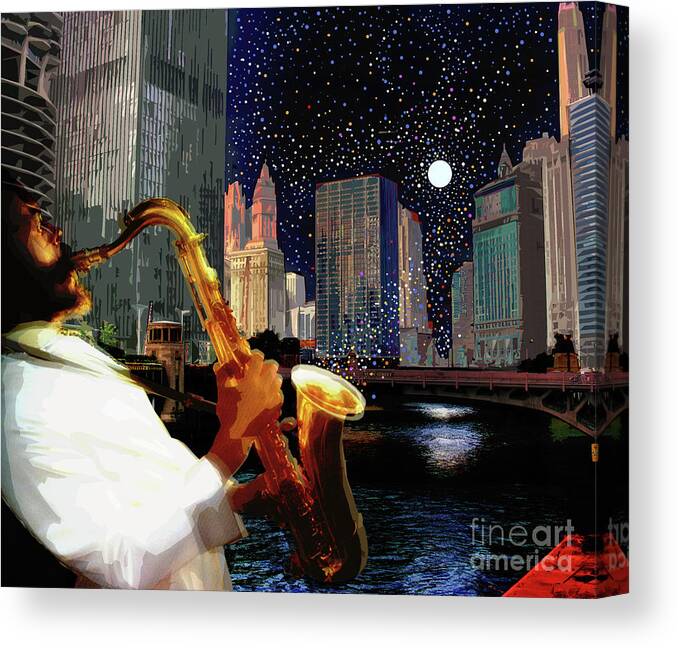 Jazz Canvas Print featuring the digital art Sax in the City by Joe Roache