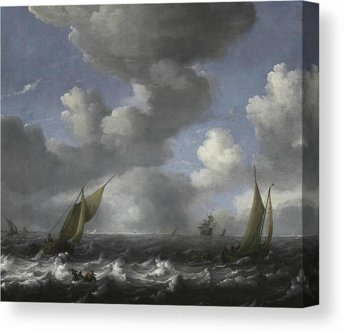 17th Century Art Canvas Print featuring the painting Seascape and Fishing Boats by Ludolf Bakhuizen