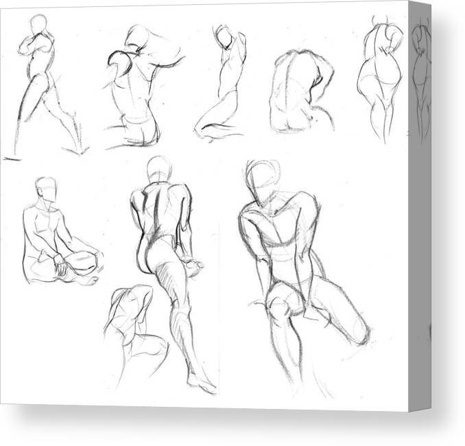  Canvas Print featuring the drawing Short poses by Unknown