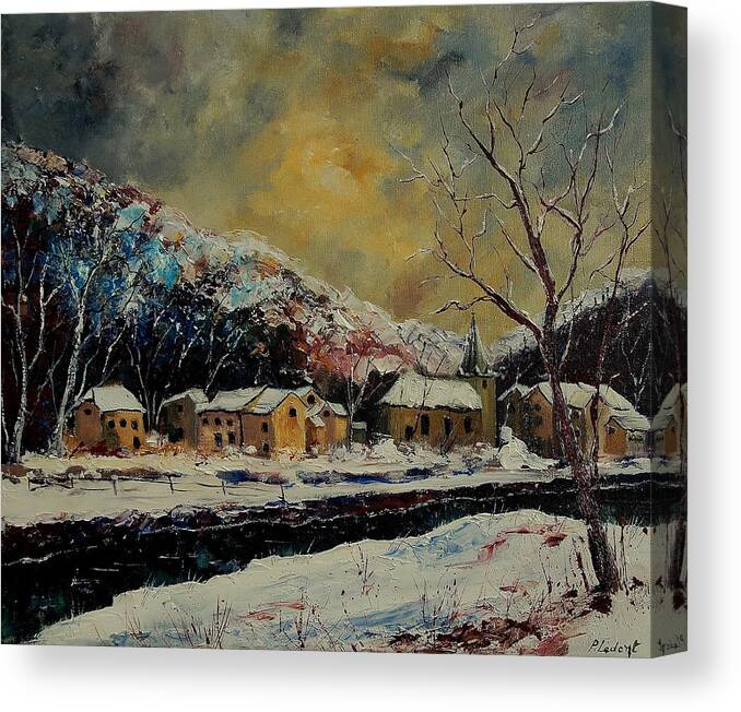 Winter Canvas Print featuring the painting Snow in Bohan by Pol Ledent