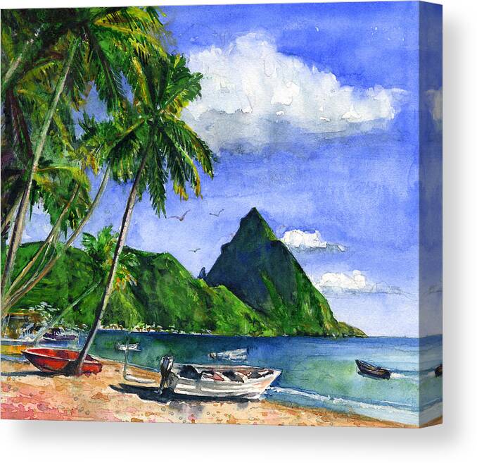 Caribbean Canvas Print featuring the painting Soufriere Saint Lucia by John D Benson