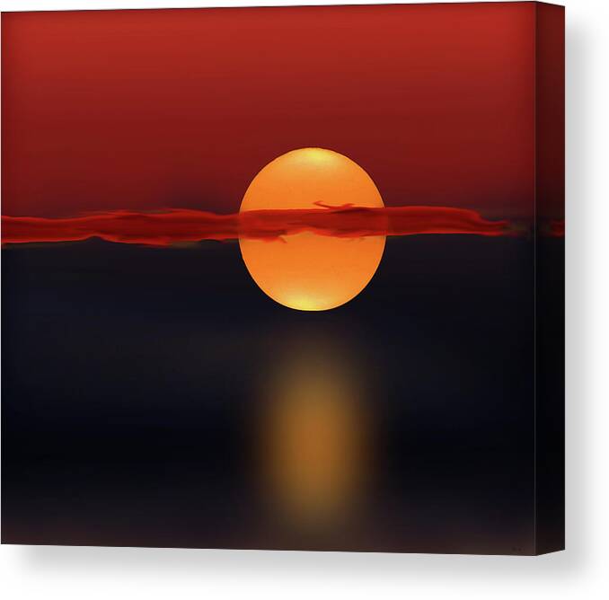 Abstract Canvas Print featuring the digital art Sun on Red and Blue by Deborah Smith