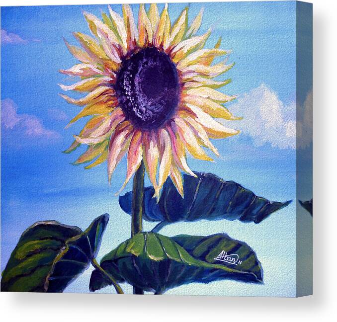 Flower Canvas Print featuring the painting Sunflower by Alban Dizdari