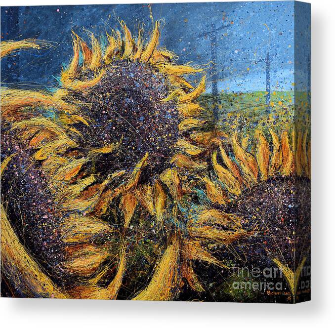 Sunflower Canvas Print featuring the painting Sunflowers in Field by Michael Glass
