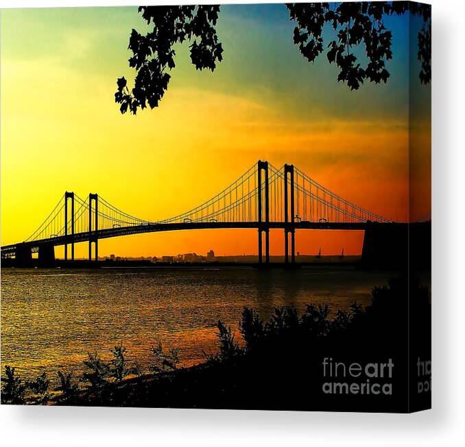 Sunset Canvas Print featuring the photograph Sunset at the Delaware Memorial Bridge by Nick Zelinsky Jr