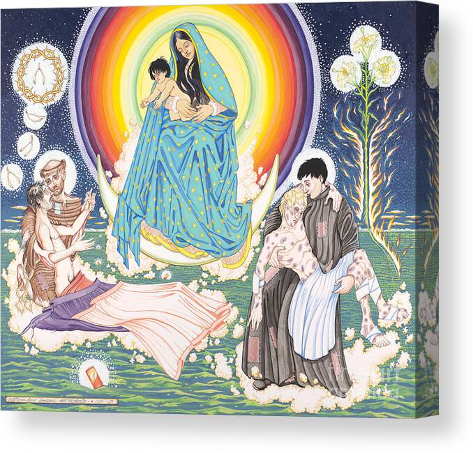 Mary Canvas Print featuring the painting The Epiphany Wisemen Bring Gifts to the Child by William Hart McNichols
