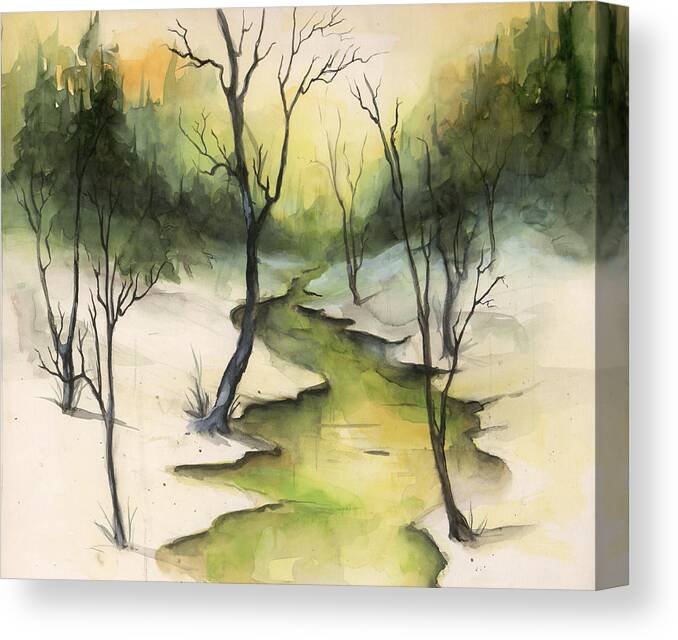 Snowy Woods Canvas Print featuring the painting The Greenwood by Terry Webb Harshman