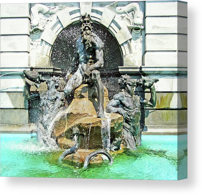 Neptune Canvas Print featuring the photograph The Neptune Fountain At The Library Of Congress - King Of The Sea by Cora Wandel