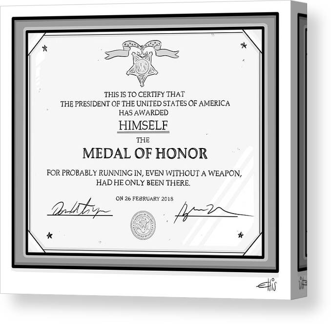 Medal Of Honor Canvas Print featuring the drawing Trump Medal of Honor by Ellis Rosen