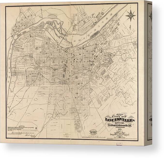 Vintage Map of Louisville Kentucky - 1873 Canvas Print / Canvas