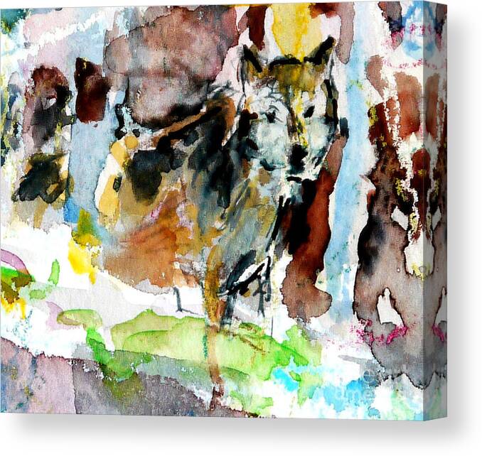 Watercolor Canvas Print featuring the painting Wolf Pup by Almo M