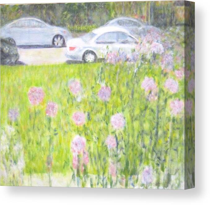 Impressionism Canvas Print featuring the painting Yard Flowers in Chicago by Glenda Crigger