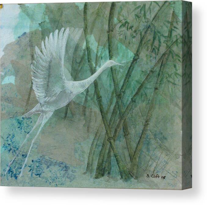 White Crane Canvas Print featuring the painting Zen Morning by Sandy Clift