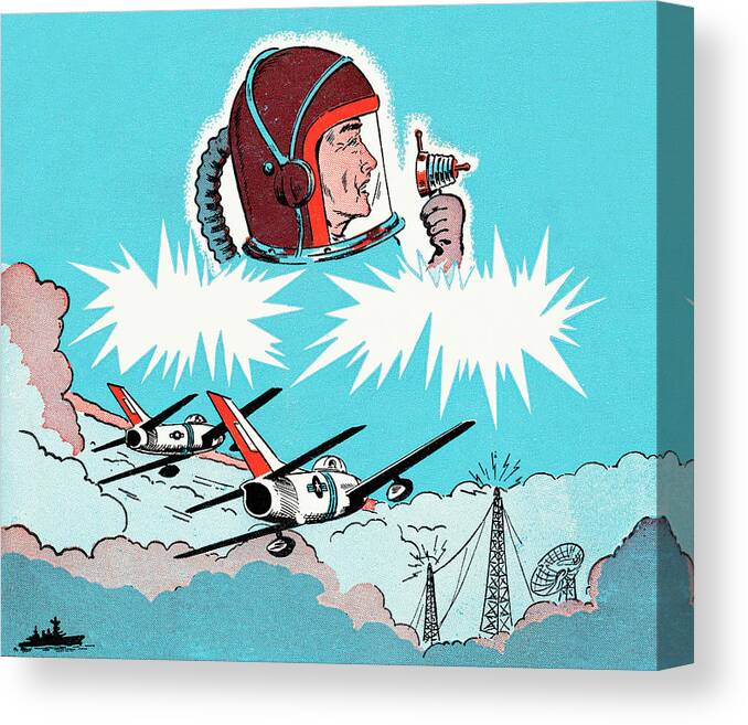 Adult Canvas Print featuring the drawing Airman and planes #1 by CSA Images
