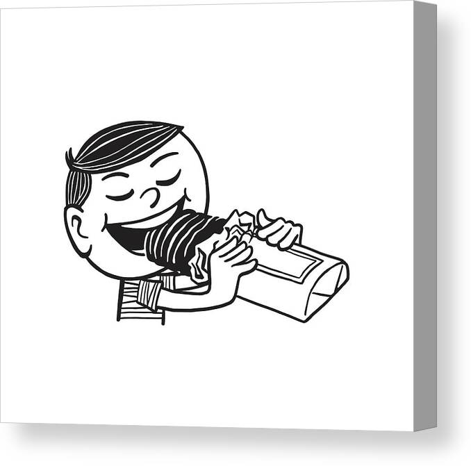Archive Canvas Print featuring the drawing Boy Eating a Candy Bar #1 by CSA Images
