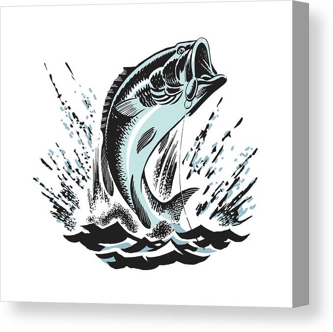 Activity Canvas Print featuring the drawing Fish Caught on Line #1 by CSA Images