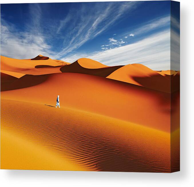 Landscape Canvas Print featuring the photograph Sand Dunes Of Sahara Desert, Algeria #1 by DPK-Photo
