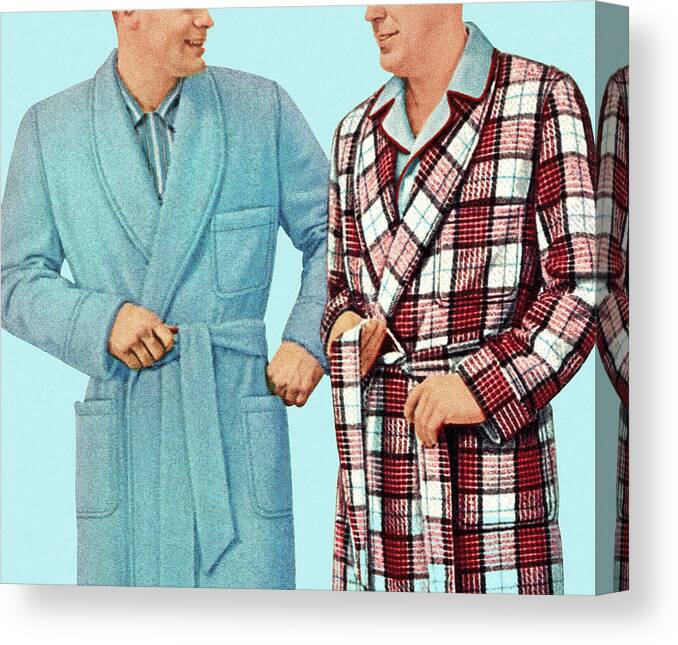 Adult Canvas Print featuring the drawing Two Men Wearing Bathrobes by CSA Images
