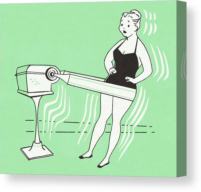 Adult Canvas Print featuring the drawing Woman Using Exercise Equipment #1 by CSA Images