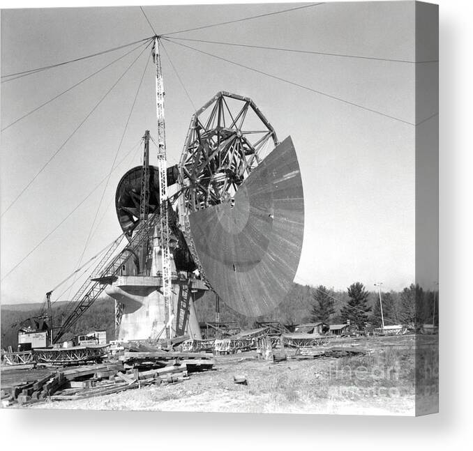 140-foot Telescope Canvas Print featuring the photograph 140-foot Green Bank Radio Telescope Construction by Nrao/aui/nsf/science Photo Library