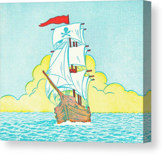 Activity Canvas Print featuring the drawing Pirate Ship #18 by CSA Images