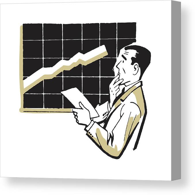 Adult Canvas Print featuring the drawing Businessman Studying Chart with Growth #3 by CSA Images